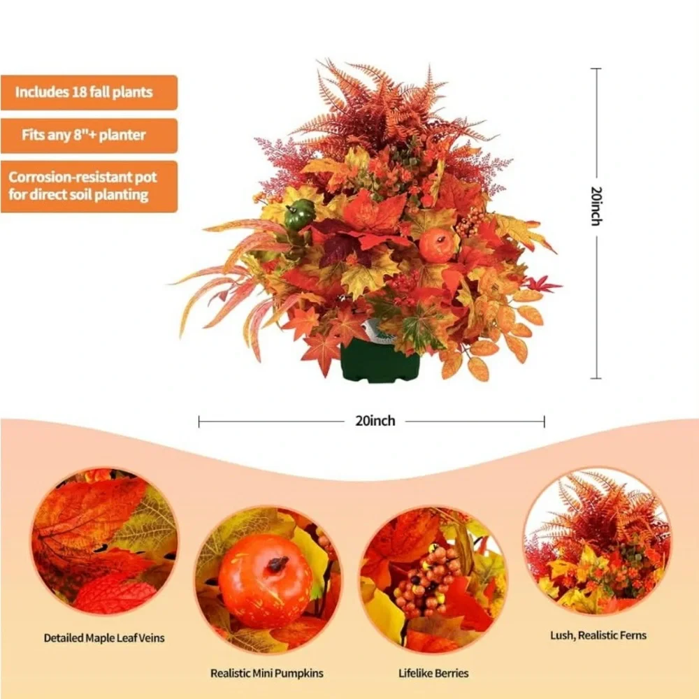 Faux Autumn Centerpiece Arrangement -set of 2  Vibrant Orange & Yellow ⁹